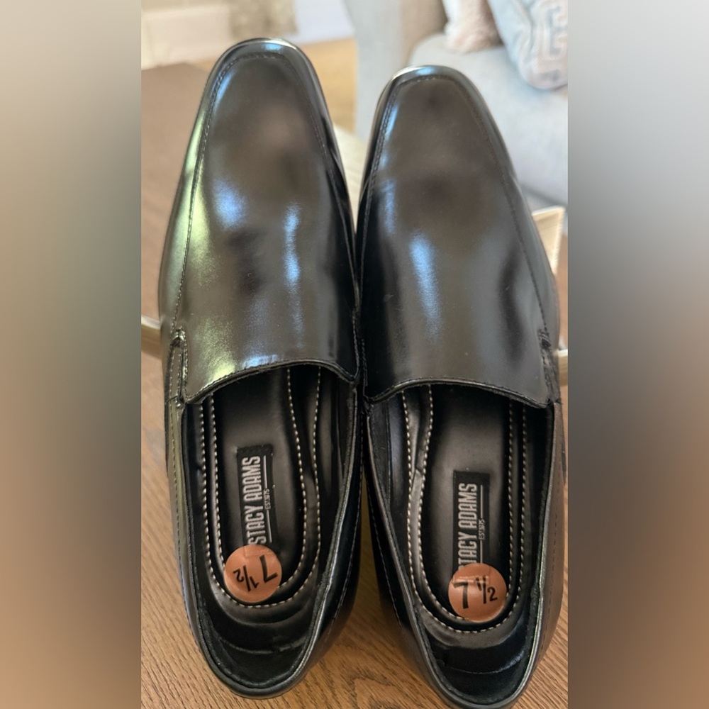 Stacy Adams Aldrich Men’s MOC Toe Slip On Black Leather Dress Shoez